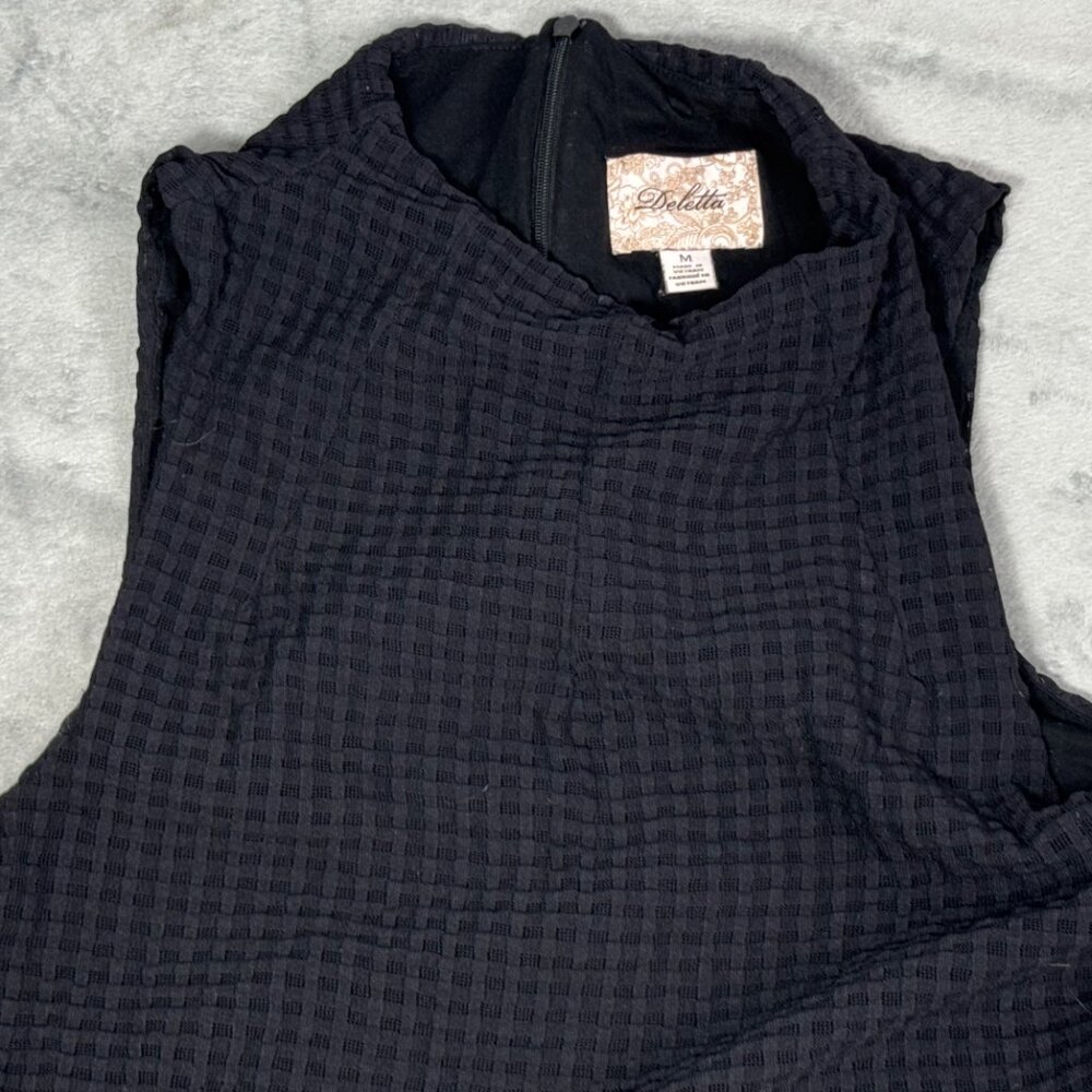 Anthropologie Deletta Black Waffle Knit Sleeveless Dress - Picture 4 of 6